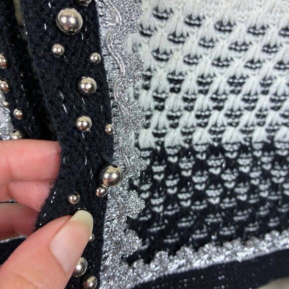 Alberto Makali Beaded Knit Navy White Sparkly Cardigan Sweater Size XL - Picture 3 of 7